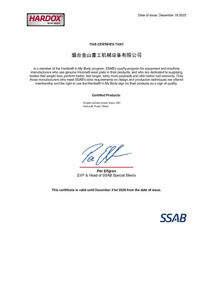Cina JISAN HEAVY INDUSTRY LTD Certificazioni